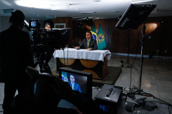 Presidente Jair Bolsonaro durante gravação de pronunciamento exibido em 23 de março de 2021