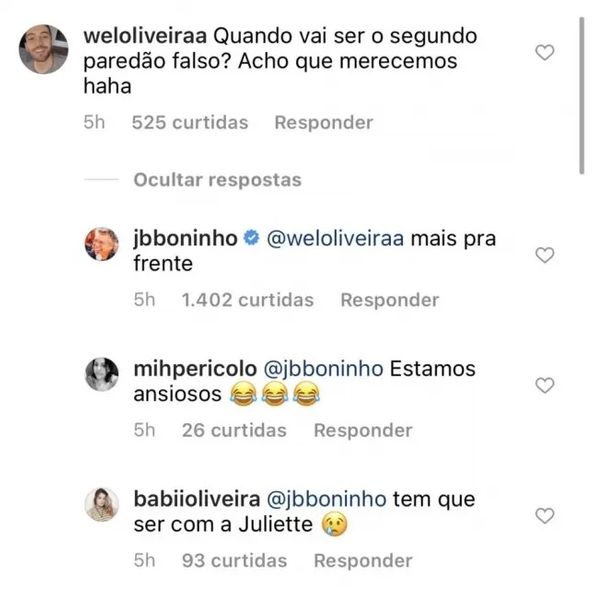 No perfil do Instagram, Boninho faz mistério em relação a segundo paredão falso ao responder internautas
