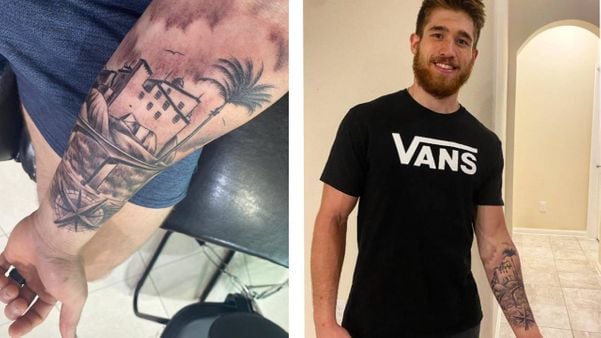 Nathan Henriques Ferreira, 23, também mora nos EUA e tatuou o Convento no antebraço.