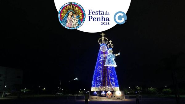 Com 120 mil lâmpadas, a Santa Iluminada na Praça do Papa, em Vitória, foi destaque na Festa da Penha de 2020.