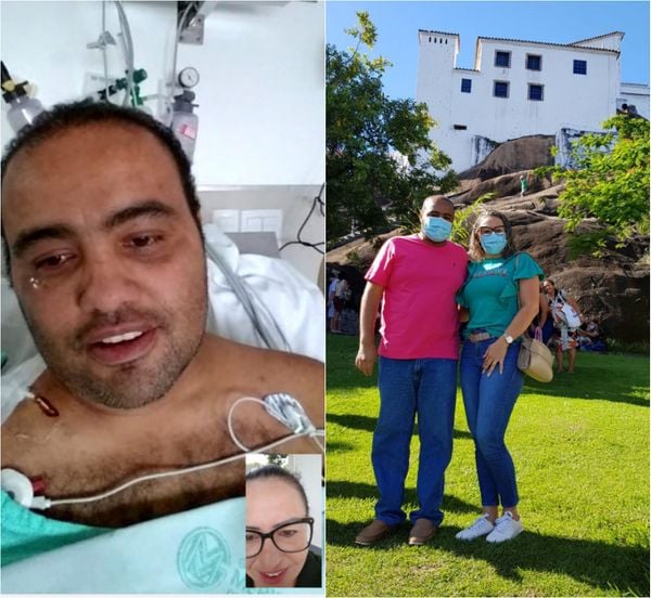 Cleomar e Pollyana, durante o período de internação ela fez ligações por vídeo, depois da recuperação foram ao Convento agradecer