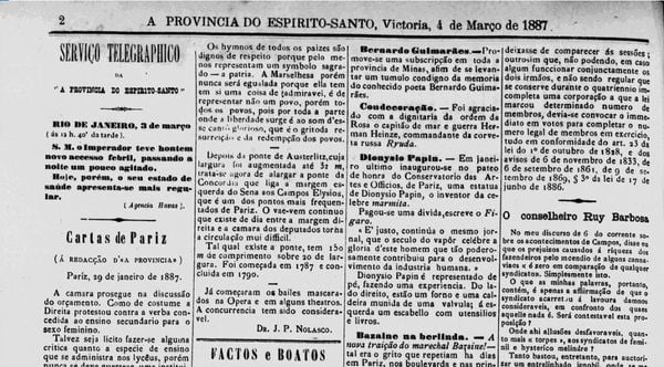 Fragmento do jornal A Província do Espírito-Santo de 1887