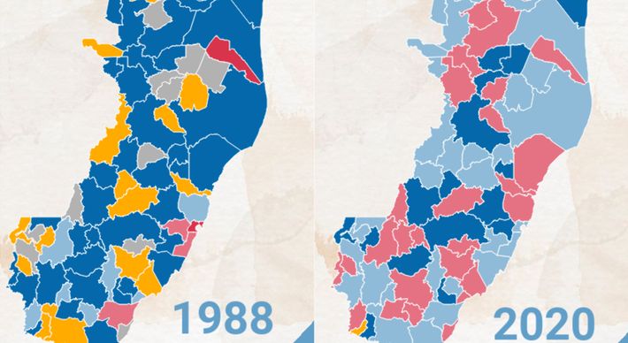 Dados das eleições municipais de 1966 a 2020 mostram qual é a preferência do eleitor de cada cidade do Estado ao escolher seus prefeitos. No período democrático, maioria dos prefeitos é de siglas de centro e centro-esquerda