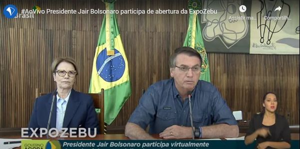 Presidente Jair Bolsonaro participou no Dia do Trabalhador de live na ExpoZebu, criticando trabalhadores e sindicatos