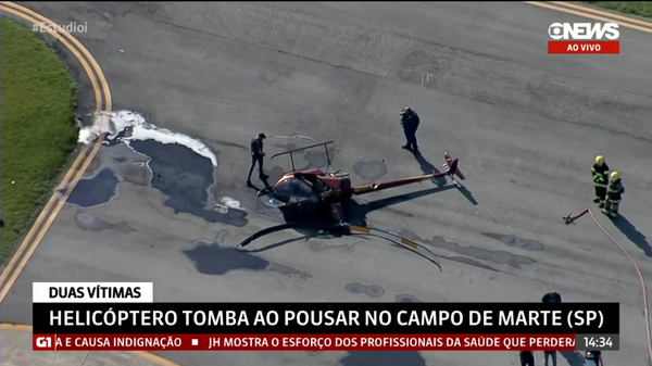Helicóptero tombou ao pousar no Aeroporto Campo de Marte, na zona norte de São Paulo