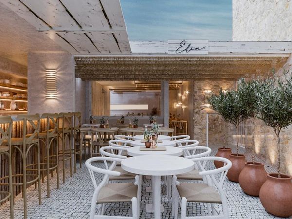 Mesas na área externa por Simulação em 3D/Divulgação