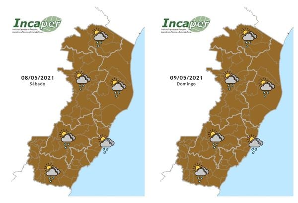 Chuva deve se fazer presente no sábado e domingo, segundo o Incaper