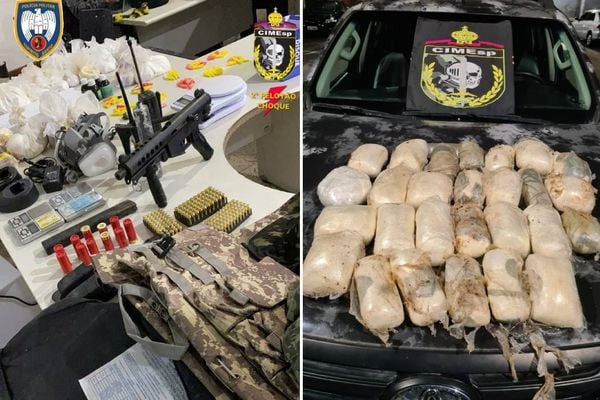 No local, os policiais apreenderam grande quantidade de cocaína, material para embalo, armamento e coletes balísticos