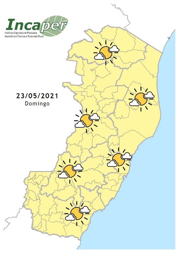 Previsão de sol entre  nuvens no Espírito Santo