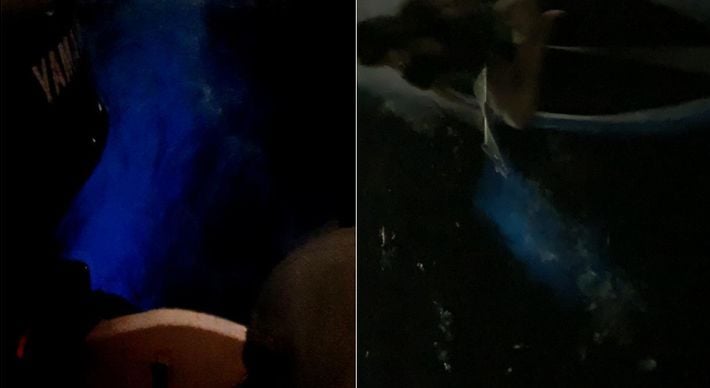 Ao remar pela região da Curva da Jurema na última sexta-feira (21), Even Aguiar se deparou com a presença de microrganismos bioluminescentes (fitoplânctons), que ao menor contato emitem uma luz em tonalidade azul