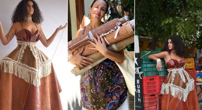 Luma Guarçoni, 25 anos, é autora da coleção 'An Ode to the Gambiarra', que utiliza materiais de origem artesanal, como redes de pesca recicladas, látex natural de seringueiras e escamas de peixe recortadas a mão