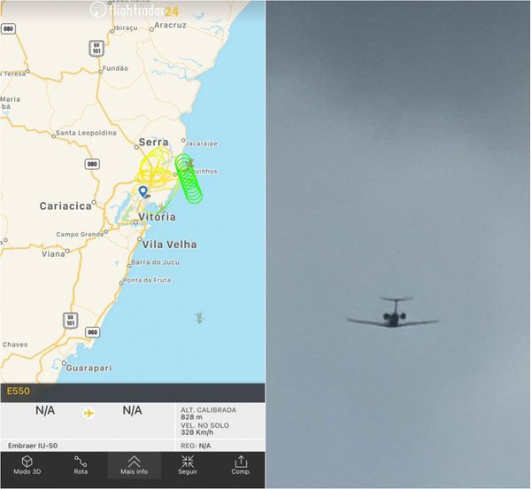 Avião faz desvio e desce em Vitória após voar com um só motor