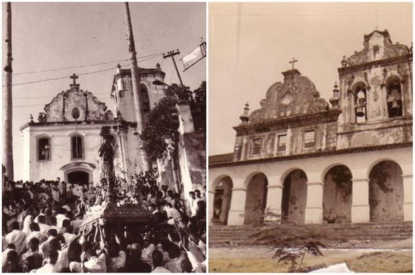 À direita, a Igreja do Rosário, território dos peroás e, à esquerda, o Convento de São Francisco, onde se reuniam os caramurus