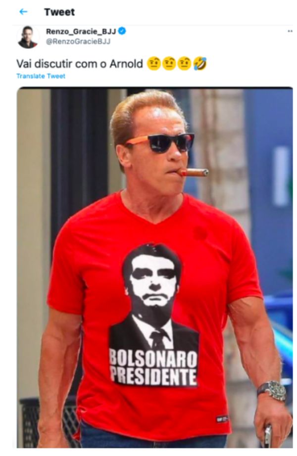 Passando a Limpo: É falsa foto de Schwarzenegger com camiseta de apoio a Bolsonaro