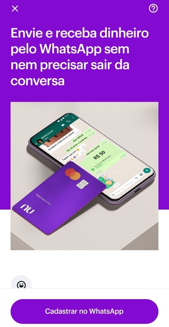 Nubank está notificando os clientes através do aplicativo.