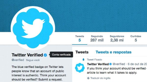 Página com o selo de identificação do Twitter