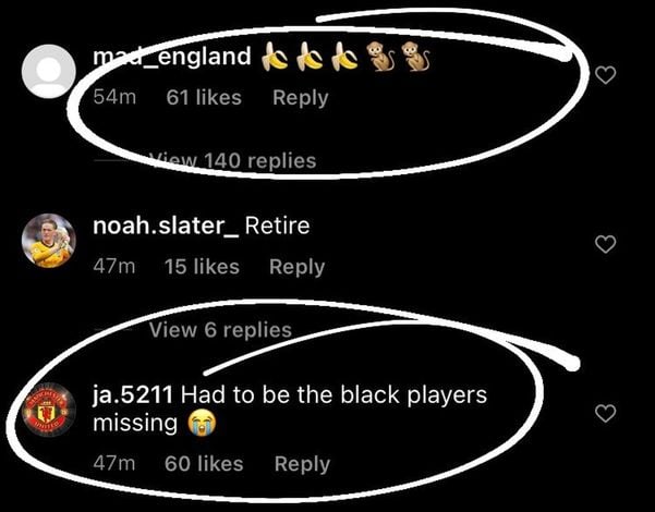 Comentários racistas no Instagram de Sancho: 