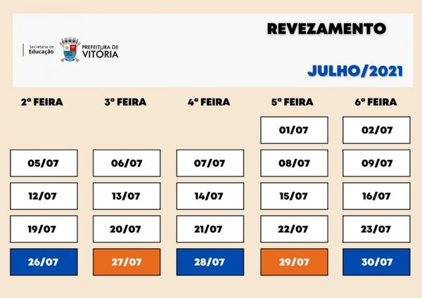 Prefeitura divulga cronograma de julho