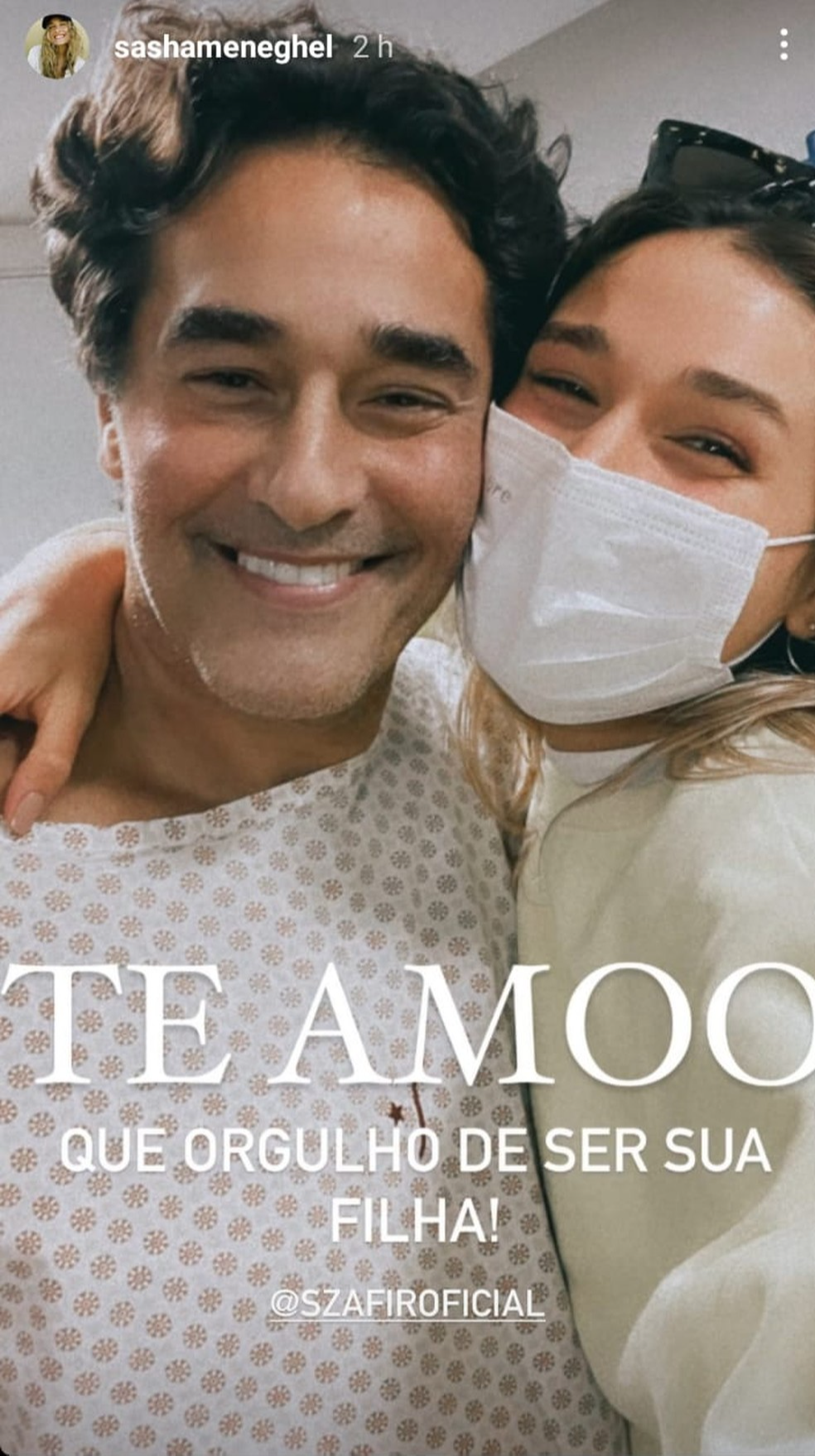 Sasha, que estava em lua de mel no exterior, retornou ao Brasil para ficar perto do pai. Crédito: Instagram/@sashameneghel