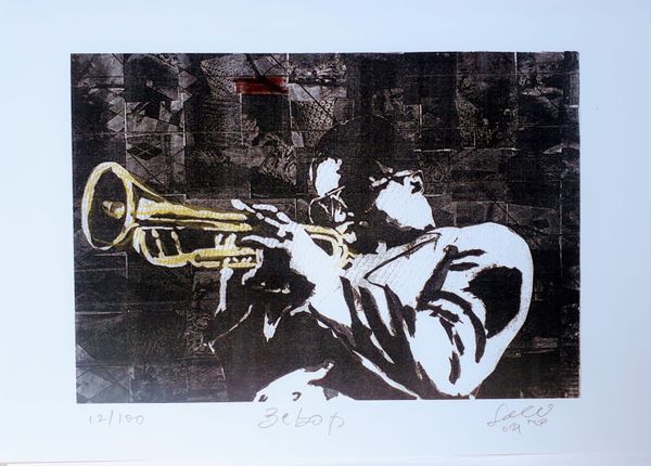 Gravura do grande trompetista Dizzy Gillespie, presente no álbum de Jorge Solé