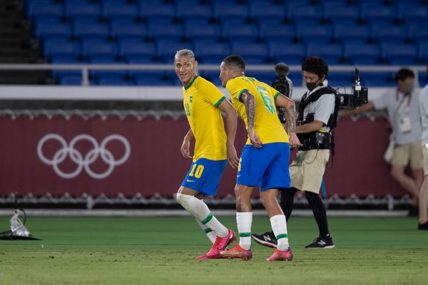 Marca registrada, o capixaba fez a "dança do pombo" nos três gols que anotou por Lucas Figueiredo/CBF
