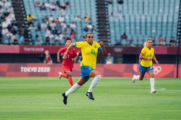 Marta em ação pela seleção brasileira durante as Olimpíadas