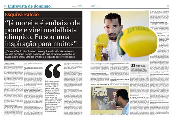 Entrevista de Esquiva Falcão ao jornal A Gazeta, em 2019
