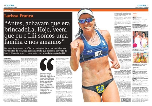 Larissa, do vôlei de praia, em entrevista ao jornal A Gazeta