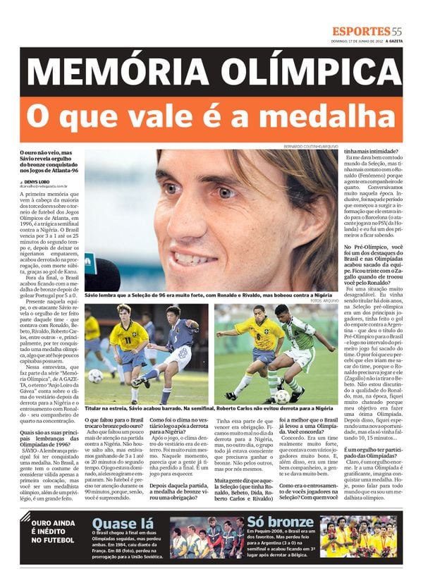 Sávio esteve na campanha de 1996 da seleção brasileira