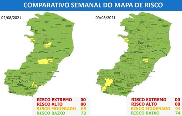 Comparativo semanal do mapa de risco do Espírito Santo