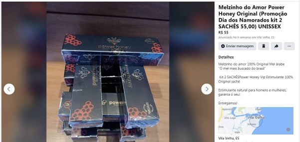 Sachês de "Melzinho do amor" são anunciados em classificados na internet no ES  por Reprodução