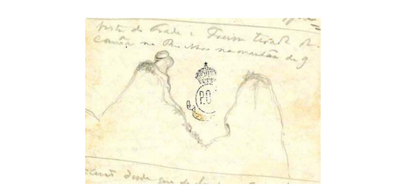 Desenho feito por D. Pedro II da pedra O Frade e a Freira, em 1860