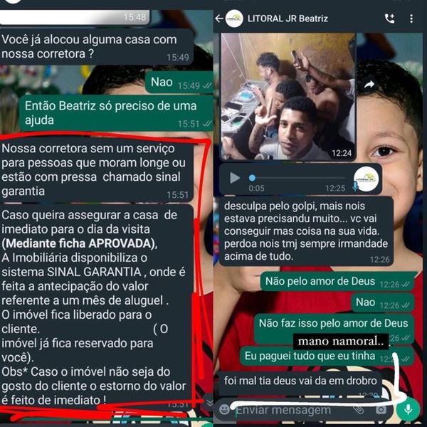 A youtuber Lisa Barcelos mostra os prints das conversas com os golpistas