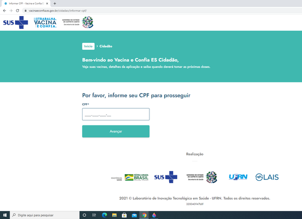 Depois, inserir o CPF para proseguir com o acesso