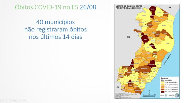 Mapa do ES: registro de óbitos por Covid-19 26/8