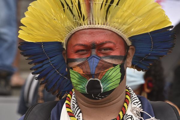Grupo de indígenas protesta contra o Marco Temporal em frente à Assembleia Legislativa do ES por Ricardo Medeiros