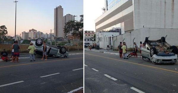 Acidente deixou um ferido e carro capotado em Vila Velha