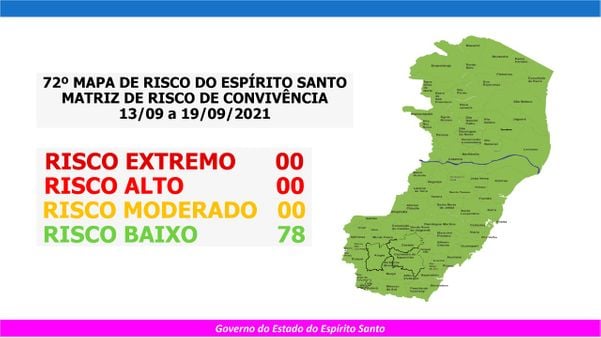 72º mapa de risco do Espírito Santo foi divulgado nesta sexta-feira (9) pelo Governo do Estado