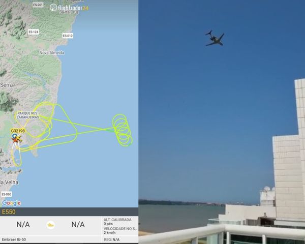 Sites específicos em monitoramento de voos registraram a rota diferente que a aeronave fez no céu de Vitória