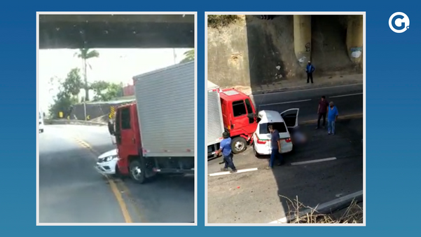 Acidente entre táxi e caminhão-baú na BR 101, em Linhares