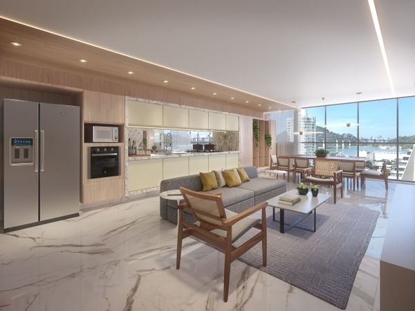 Uma das possibilidades de planta no residencial Honfleur Maison tem living com conceito aberto por Hanei Minoru/Divulgação