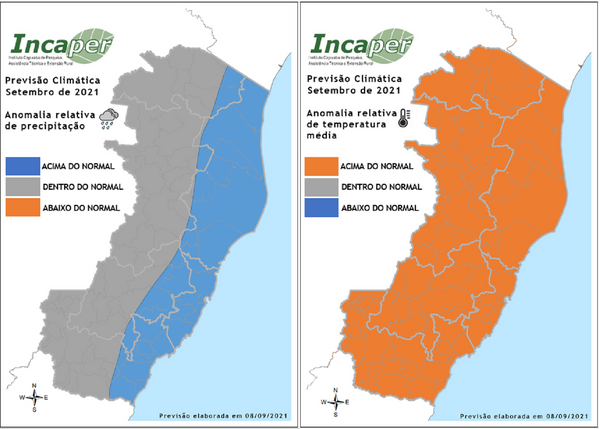 Estudo do Incaper aponta temperatura acima do normal em setembro