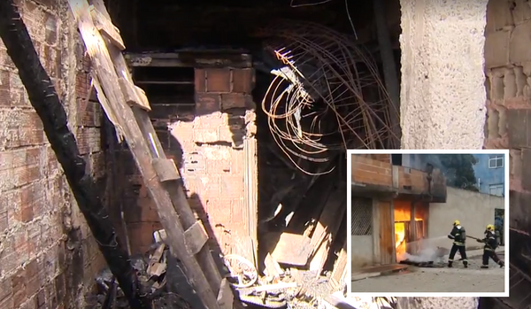 Casa ficou completamente destruída após incêndio (em destaque à direita) que aconteceu na última quarta-feira (22)