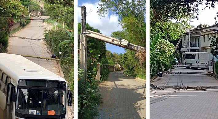 Veículo transportava funcionários de uma subestação de energia elétrica e atingiu sete postes ao desviar de outro ônibus. Cerca de 80 moradores de Vila Nova de Baixo foram afetados