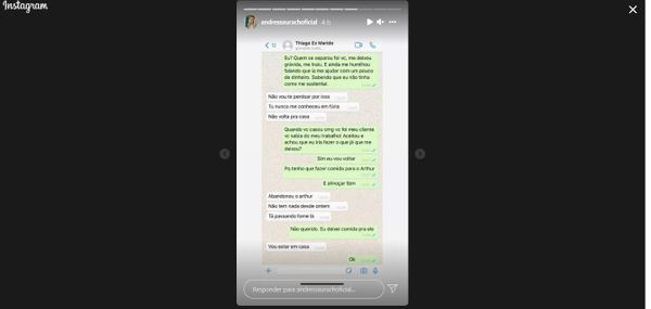 Andressa Urach mostra conversa com o ex-marido Thiago Lopes sobre volta à prostituição