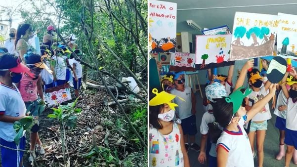 Crianças de escola municipal de Vitória visitam o mangue para aprender sobre sua importância