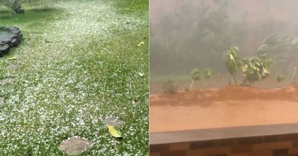 Moradores registraram chuva de granizo em Santa Leopoldina e Domingos Martins e