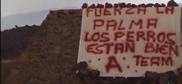 Faixa deixada onde estavam os cães, na ilha espanhola de La Palma