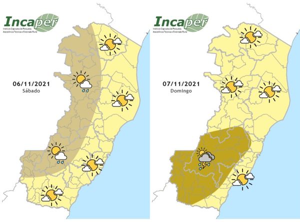 Chuva pode aparecer em partes do ES no final de semana