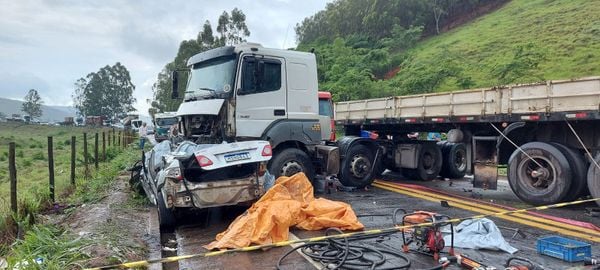 Acidente entre carro e carreta interdita a BR 259, em João Neiva.